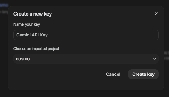 Create API Key Dialog